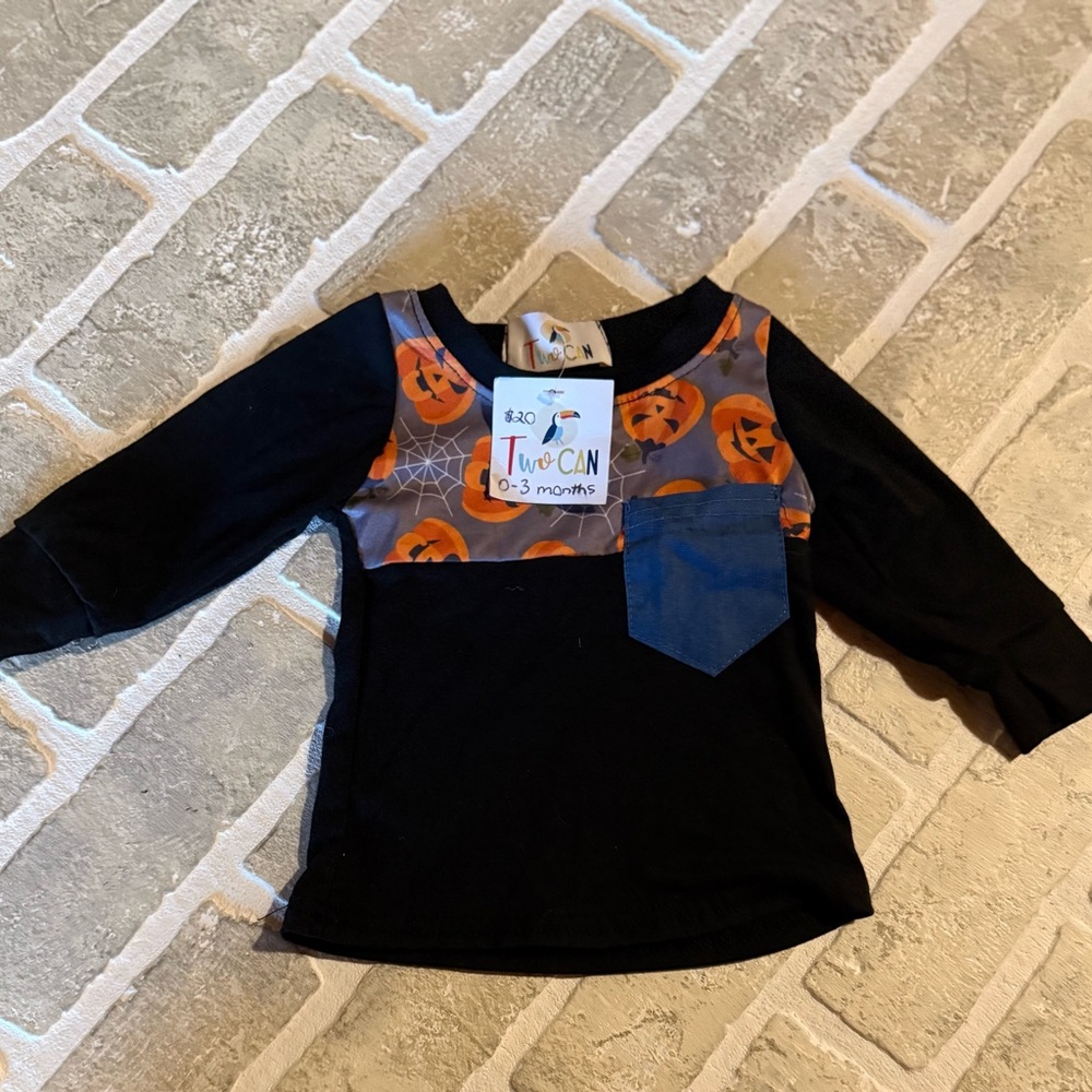 Kids Pumpkin Long Sleeve Tee - Black and Orange